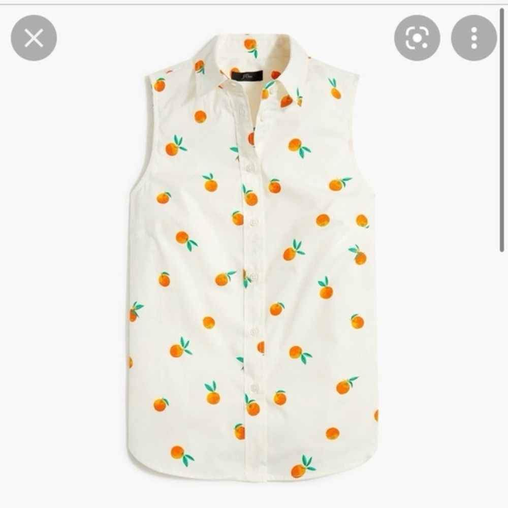 J Crew Sleeveless Shirt with Orange Print